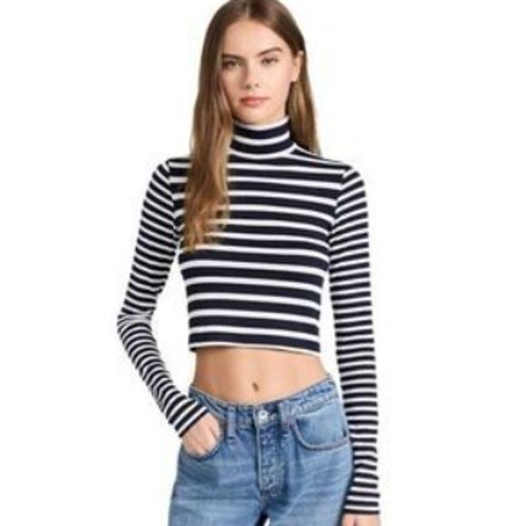 rag & bone Tops - Rag & Bone The Knit Cropped Turtleneck – Navy White Stripe – Size SM